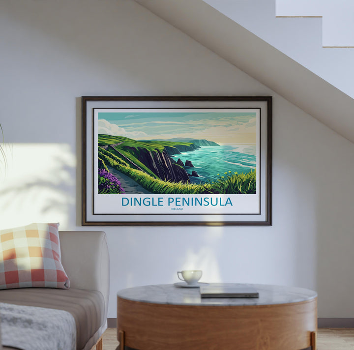 Dingle Peninsula Ireland Landscape Travel Poster Scenic Atlantic Coastline Wall Art Wild Irish Coast Print Europe Decor Dingle Artwork