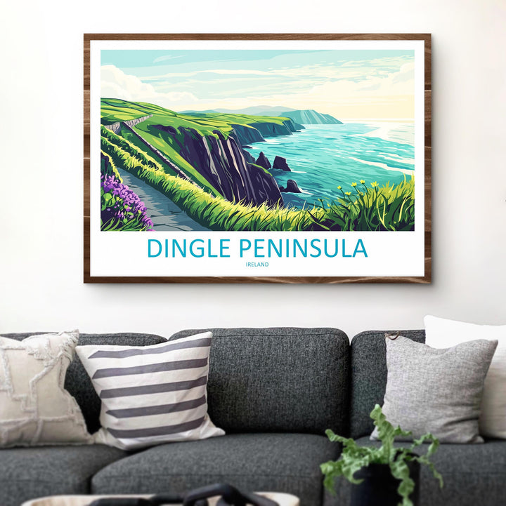 Dingle Peninsula Ireland Landscape Travel Poster Scenic Atlantic Coastline Wall Art Wild Irish Coast Print Europe Decor Dingle Artwork