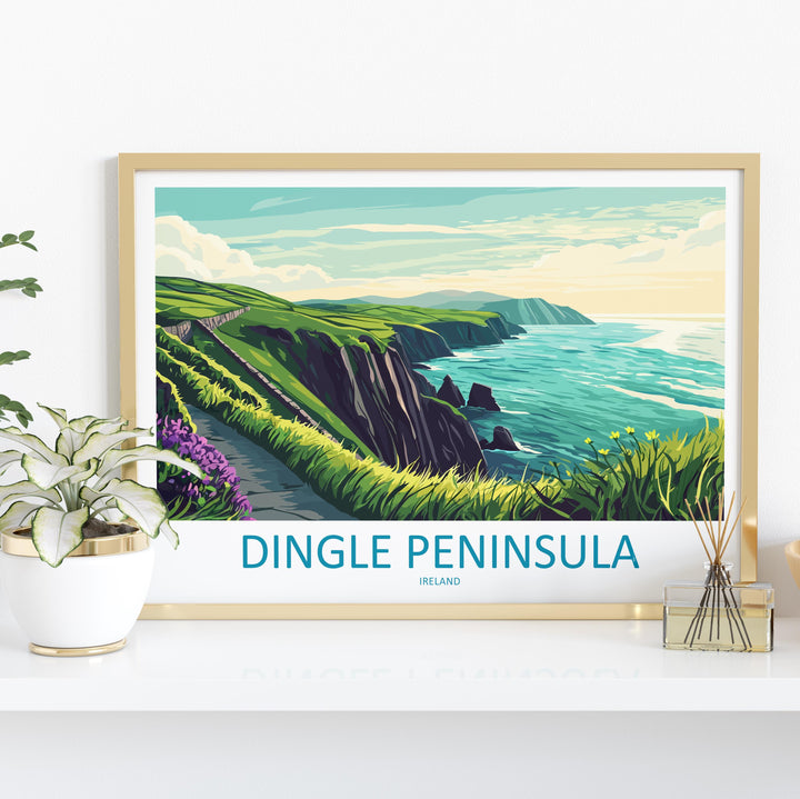 Dingle Peninsula Ireland Landscape Travel Poster Scenic Atlantic Coastline Wall Art Wild Irish Coast Print Europe Decor Dingle Artwork
