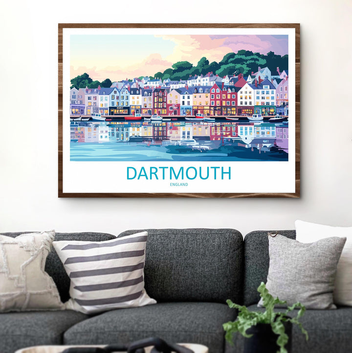 Dartmouth England Landscape Travel Poster Scenic Harbour Town Wall Art River Dart View Print UK Coast Decor Beautiful Dartmouth Artwork