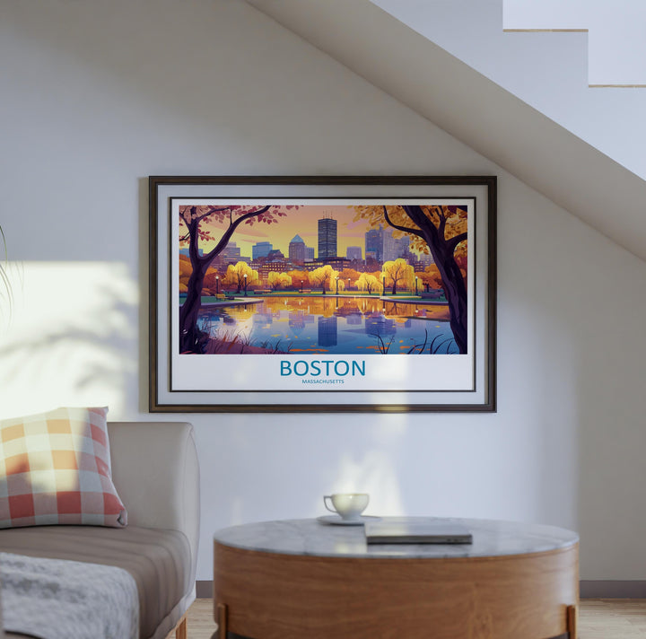 Boston Massachusetts Landscape Travel Poster Scenic City Skyline Wall Art Historic Waterfront Print USA Decor Beautiful Boston Artwork