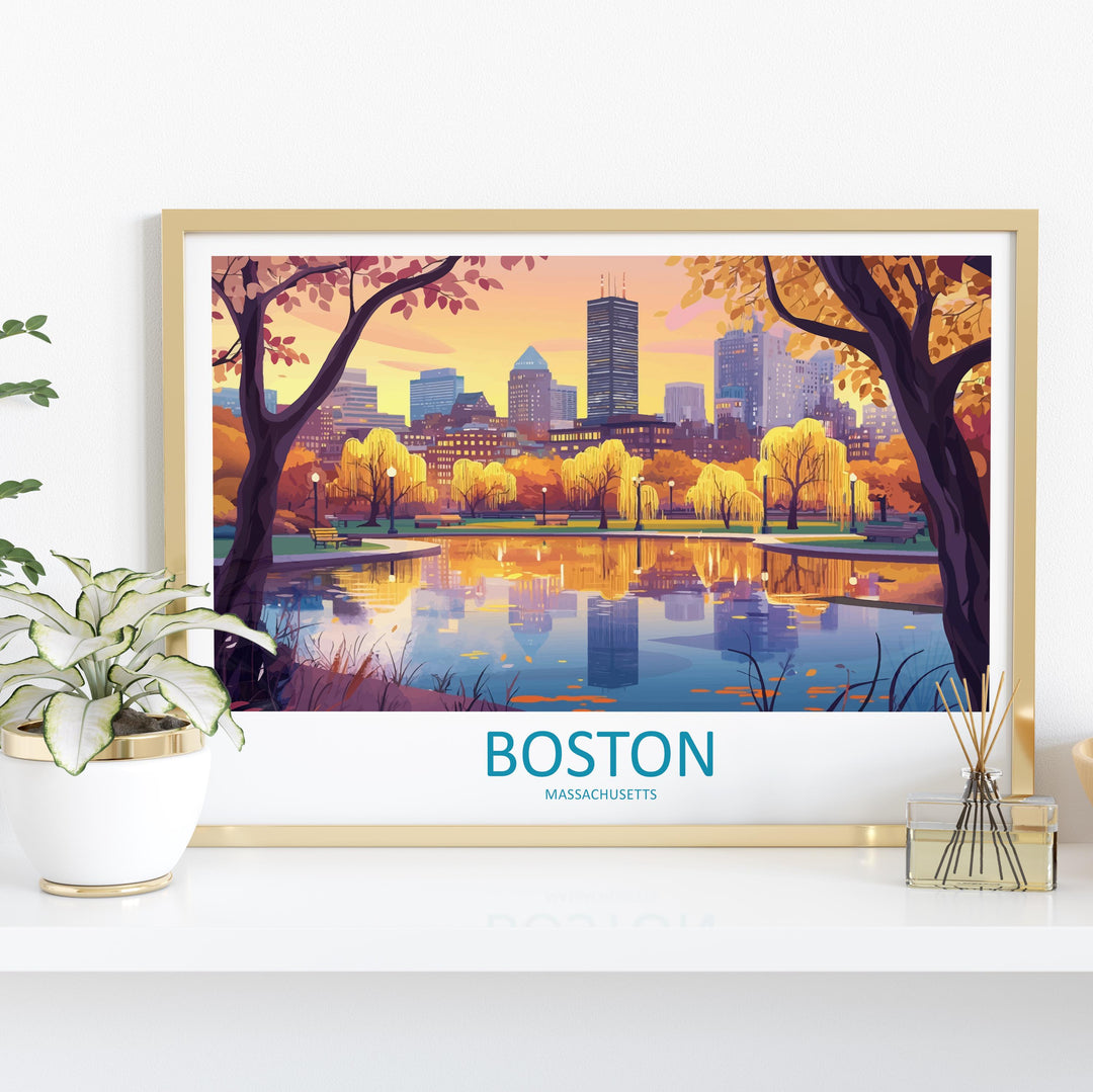Boston Massachusetts Landscape Travel Poster Scenic City Skyline Wall Art Historic Waterfront Print USA Decor Beautiful Boston Artwork