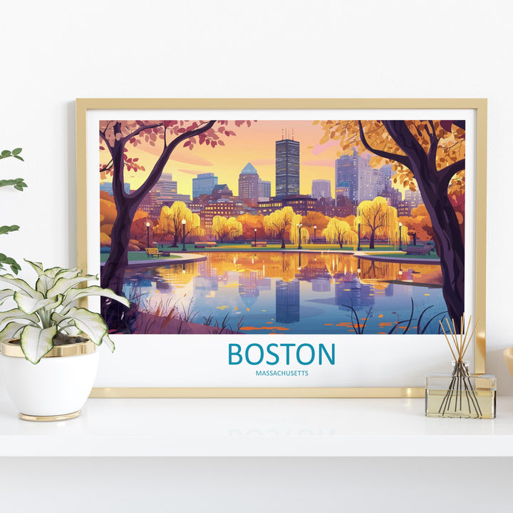 Boston Massachusetts Landscape Travel Poster Scenic City Skyline Wall Art Historic Waterfront Print USA Decor Beautiful Boston Artwork