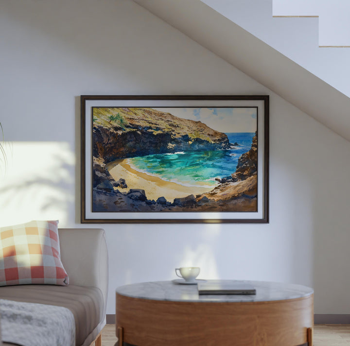 Green Sand Beach Hawaii Watercolor Poster Big Island Travel Print Coastal Landscape Painting Tropical Wall Art Souvenir