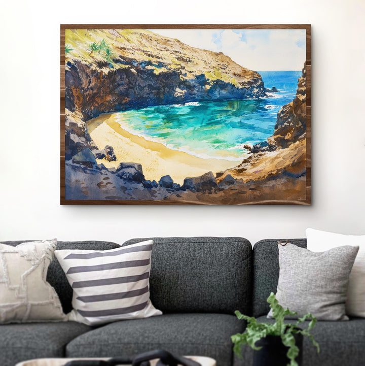 Green Sand Beach Hawaii Watercolor Poster Big Island Travel Print Coastal Landscape Painting Tropical Wall Art Souvenir