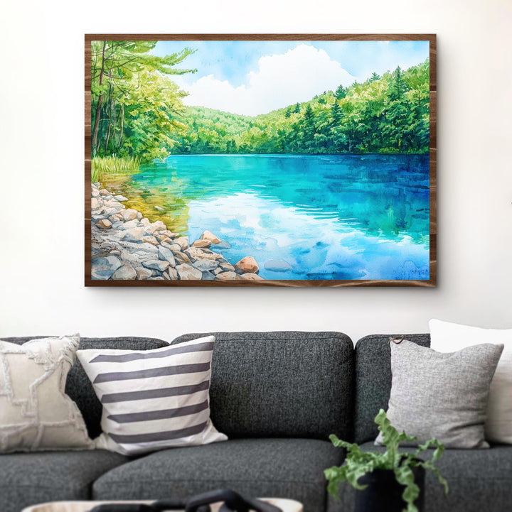 Green Lake State Park New York Watercolor Poster Green Lake Travel Print Landscape Painting Wall Art Upstate Souvenir