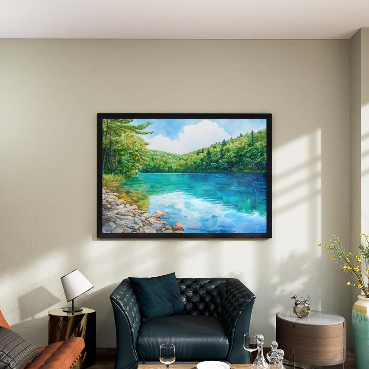 Green Lake State Park New York Watercolor Poster Green Lake Travel Print Landscape Painting Wall Art Upstate Souvenir
