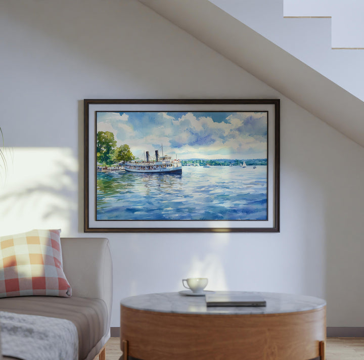 Chautauqua Lake New York Watercolor Poster Chautauqua Travel Print Lake Landscape Painting Wall Art Upstate Souvenir
