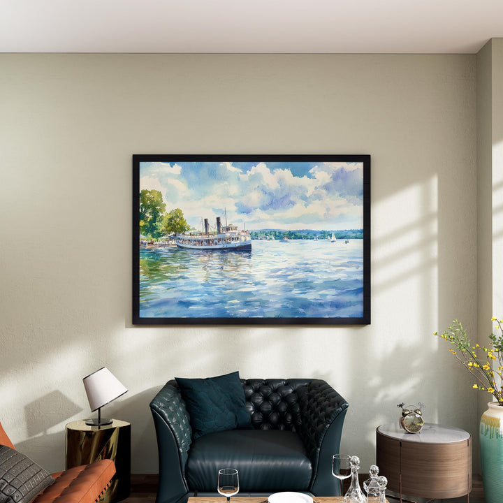 Chautauqua Lake New York Watercolor Poster Chautauqua Travel Print Lake Landscape Painting Wall Art Upstate Souvenir