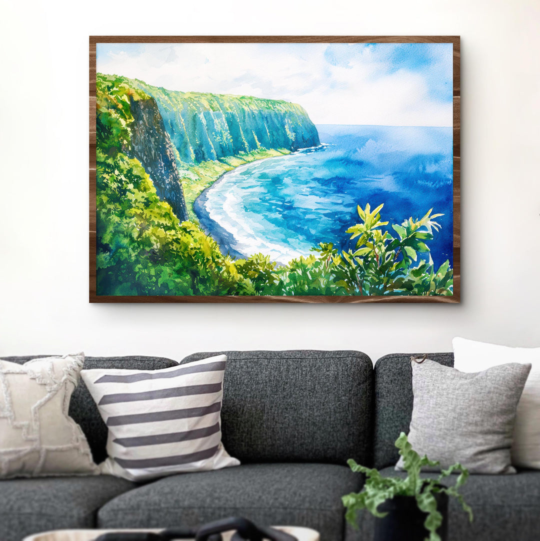 Big Island Hawaii Watercolor Poster Hawaii Travel Print Island Landscape Painting Coastal Wall Art Tropical Paradise Souvenir