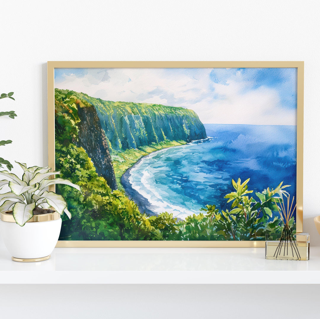Big Island Hawaii Watercolor Poster Hawaii Travel Print Island Landscape Painting Coastal Wall Art Tropical Paradise Souvenir