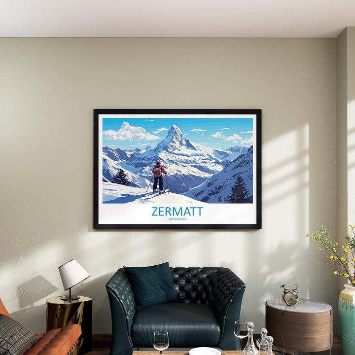 Zermatt Switzerland Landscape Travel Poster Scenic Alpine Village Wall Art Matterhorn Mountain Print Europe Decor Beautiful Zermatt Artwork