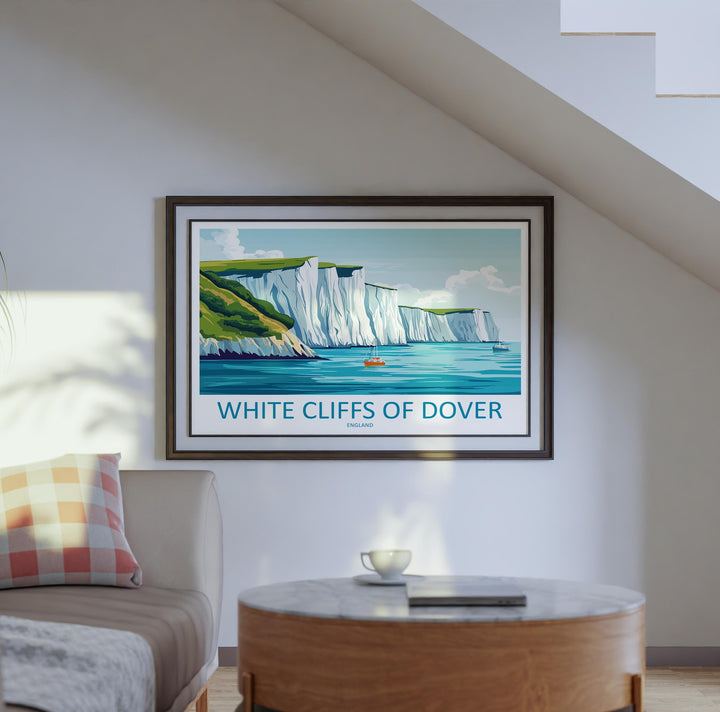 White Cliffs of Dover England Landscape Travel Poster Scenic Chalk Coastline Wall Art Iconic Sea Cliffs Print UK Decor Beautiful Dover