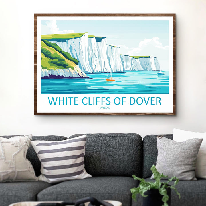 White Cliffs of Dover England Landscape Travel Poster Scenic Chalk Coastline Wall Art Iconic Sea Cliffs Print UK Decor Beautiful Dover