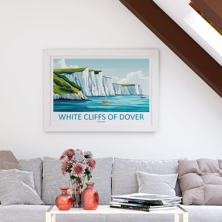 White Cliffs of Dover England Landscape Travel Poster Scenic Chalk Coastline Wall Art Iconic Sea Cliffs Print UK Decor Beautiful Dover