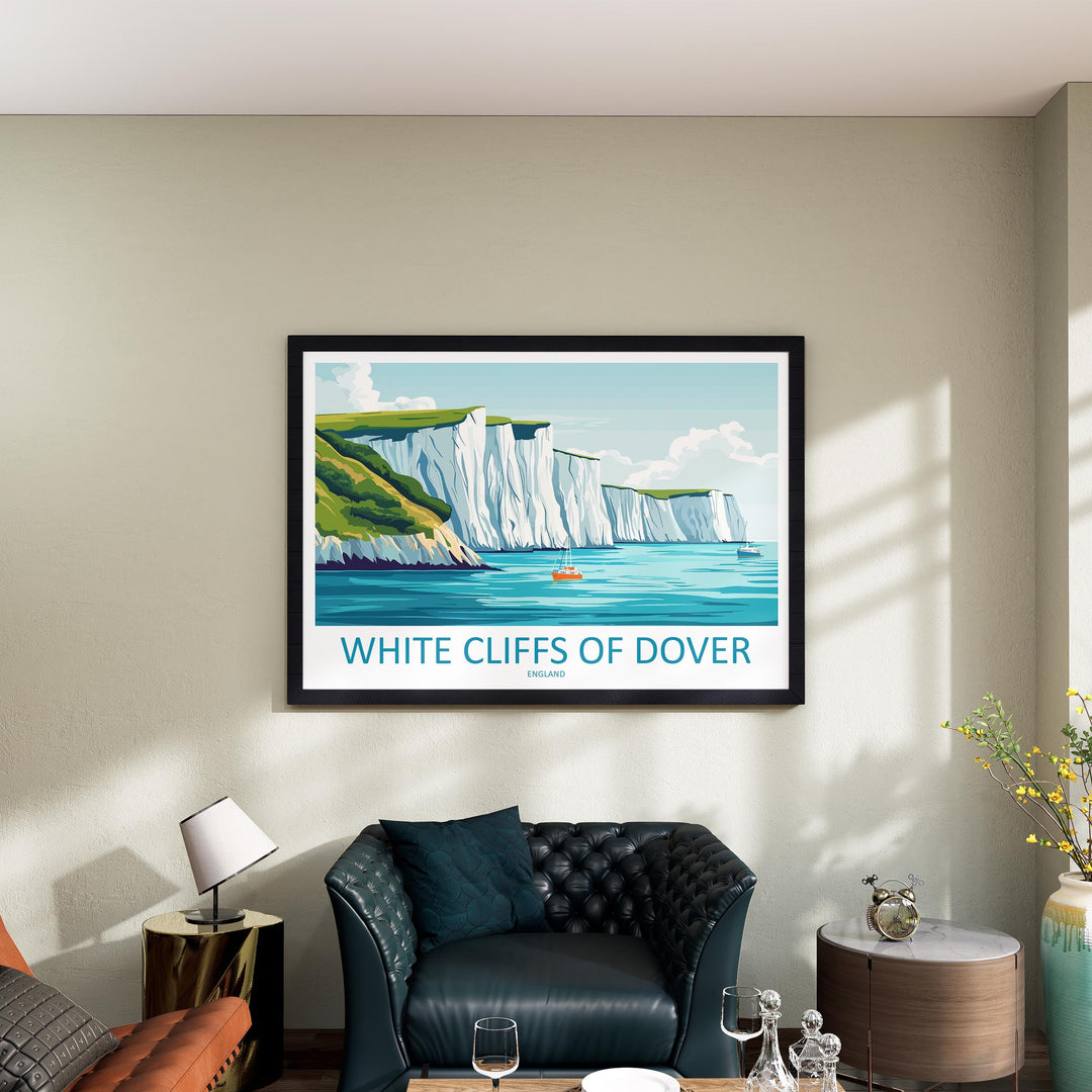 White Cliffs of Dover England Landscape Travel Poster Scenic Chalk Coastline Wall Art Iconic Sea Cliffs Print UK Decor Beautiful Dover