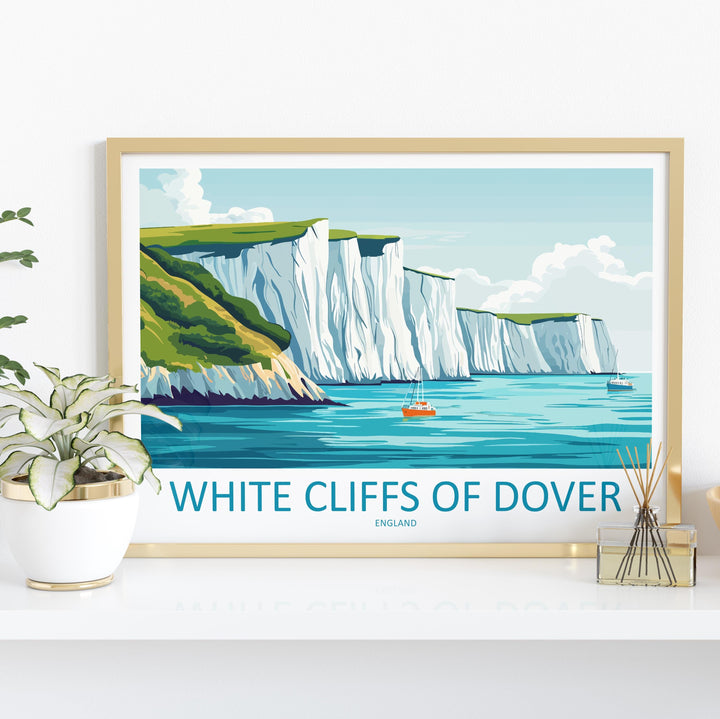 White Cliffs of Dover England Landscape Travel Poster Scenic Chalk Coastline Wall Art Iconic Sea Cliffs Print UK Decor Beautiful Dover
