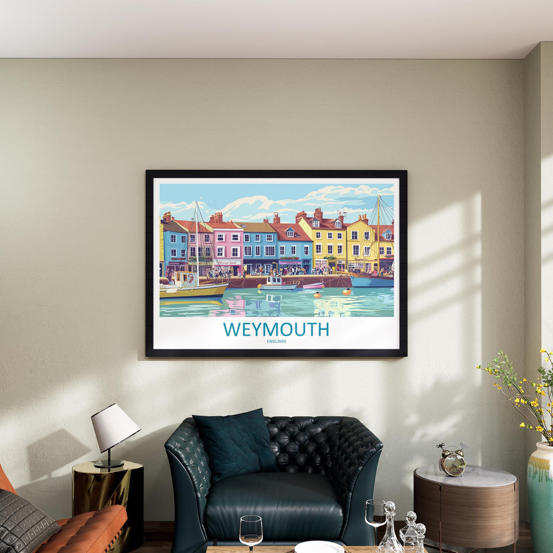 Weymouth England Landscape Travel Poster Scenic Dorset Coastline Wall Art Harbour Beachfront Print UK Decor Beautiful Weymouth Artwork