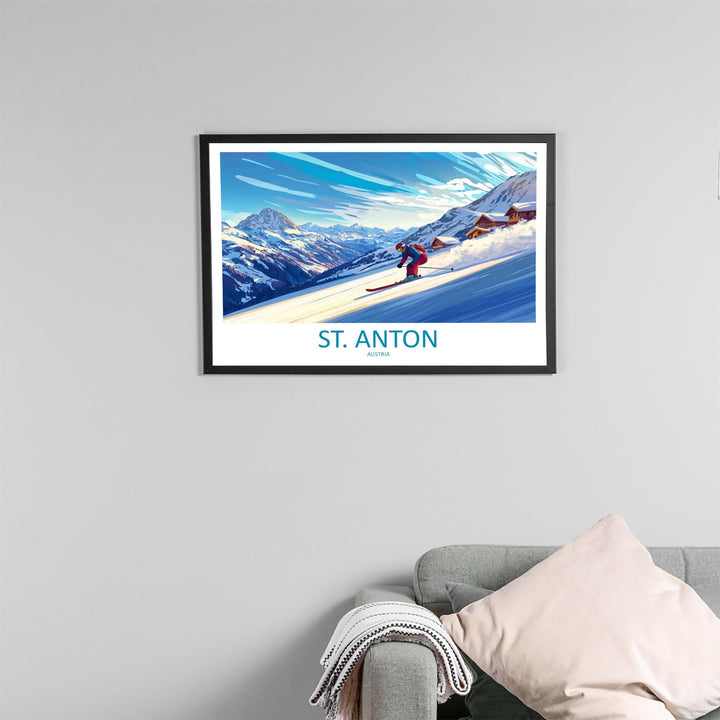 St Anton Austria Landscape Travel Poster Scenic Alpine Ski Resort Wall Art Snowy Mountains Print Europe Decor Beautiful St Anton Artwork