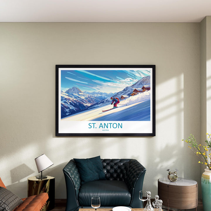 St Anton Austria Landscape Travel Poster Scenic Alpine Ski Resort Wall Art Snowy Mountains Print Europe Decor Beautiful St Anton Artwork