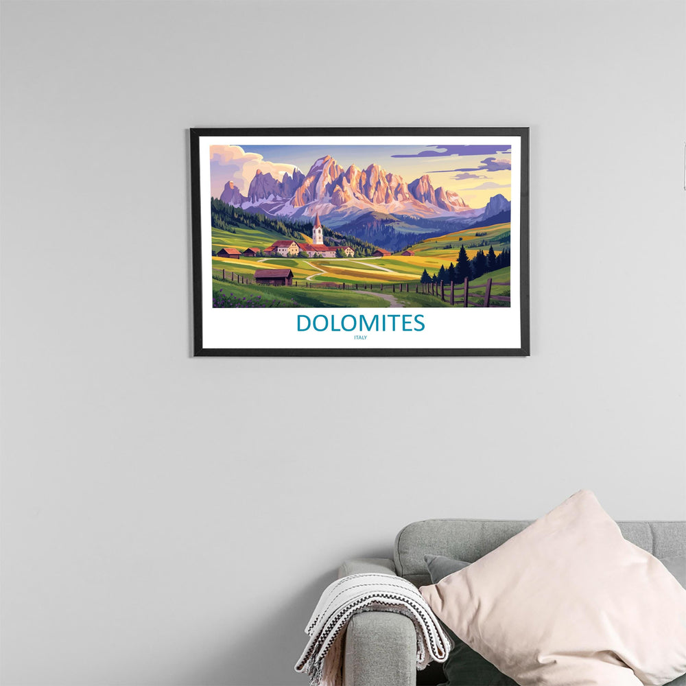 Dolomites Italy Landscape Travel Poster Scenic Alpine Mountain Wall Art European Nature Print Italy Alps Decor Modern Travel Artwork