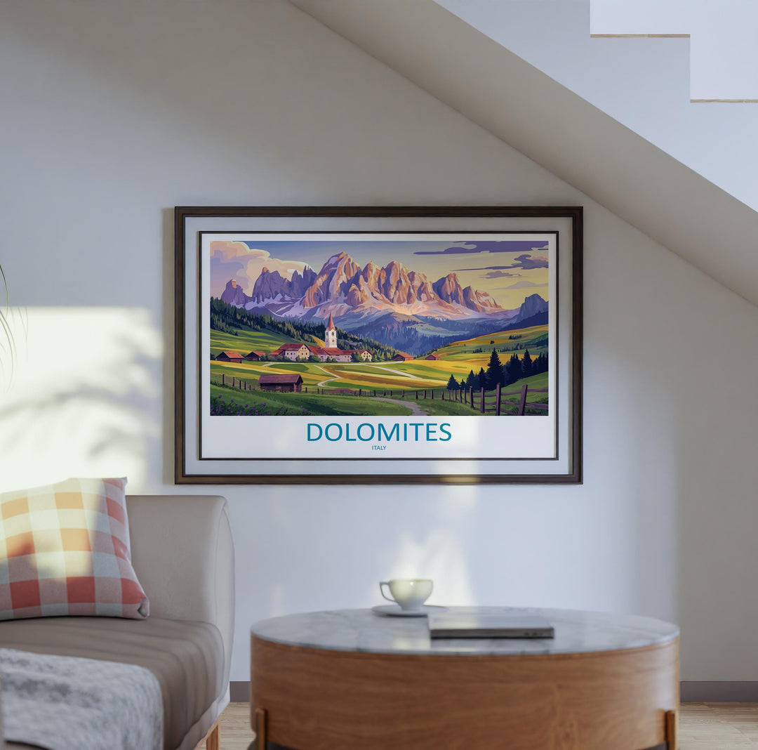 Dolomites Italy Landscape Travel Poster Scenic Alpine Mountain Wall Art European Nature Print Italy Alps Decor Modern Travel Artwork