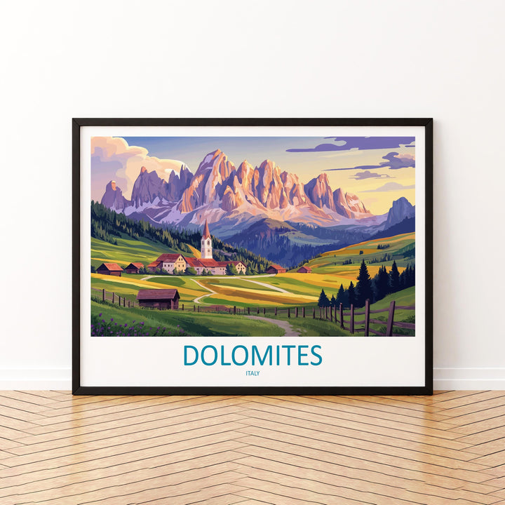 Dolomites Italy Landscape Travel Poster Scenic Alpine Mountain Wall Art European Nature Print Italy Alps Decor Modern Travel Artwork