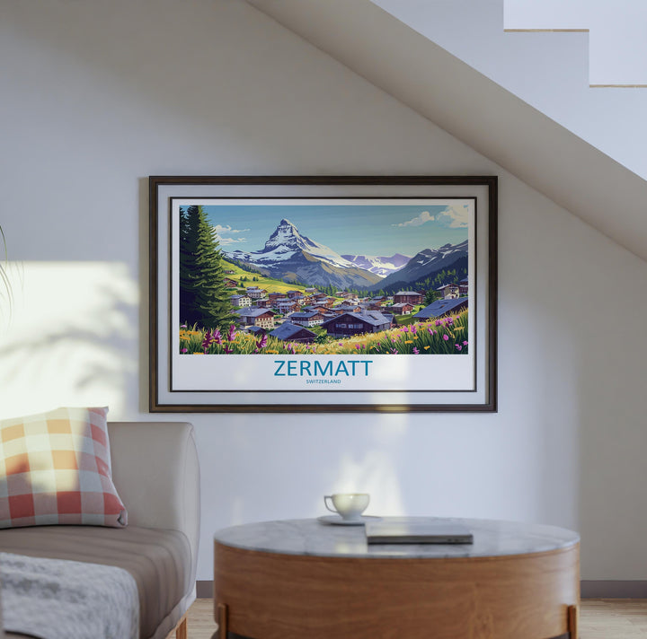 Zermatt Switzerland Landscape Travel Poster Scenic Alpine Mountain Wall Art Matterhorn Print Swiss Alps Decor European Nature Artwork