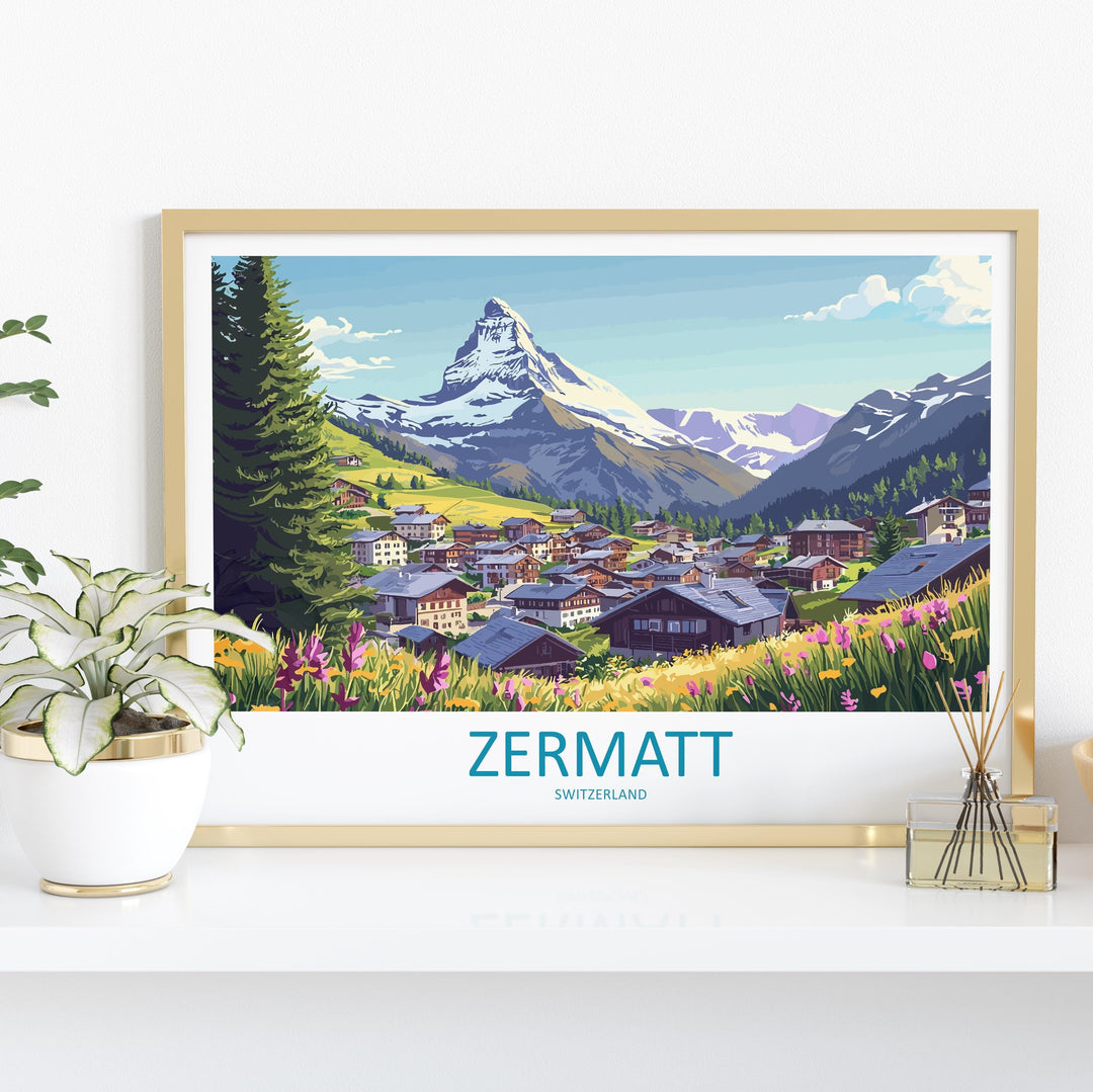 Zermatt Switzerland Landscape Travel Poster Scenic Alpine Mountain Wall Art Matterhorn Print Swiss Alps Decor European Nature Artwork