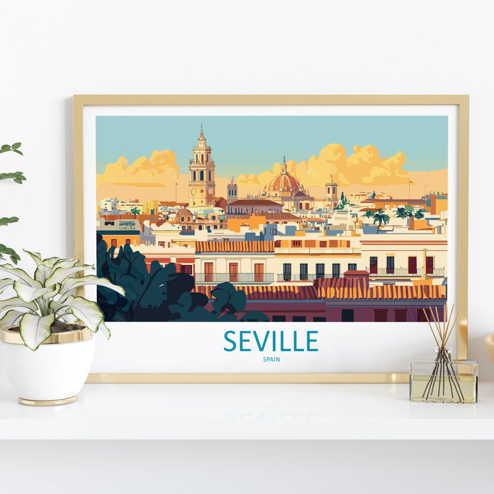 Seville Spain Landscape Travel Poster Scenic City Wall Art Spanish Architecture Print Europe Decor Andalusia Cityscape Travel Artwork