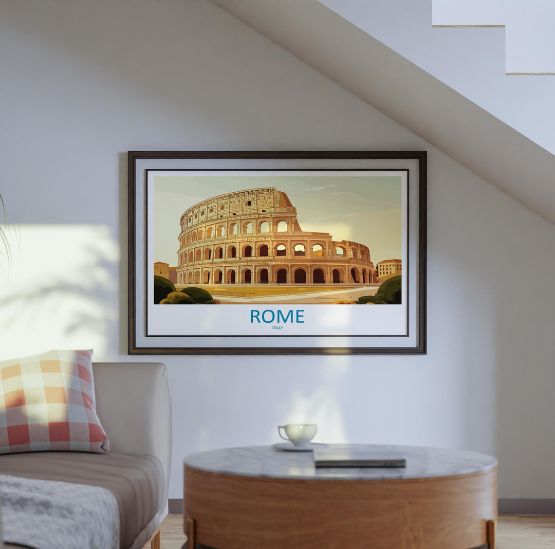 Rome Italy Landscape Travel Poster Scenic City Wall Art Ancient Architecture Print European Decor Historic Rome Cityscape Artwork