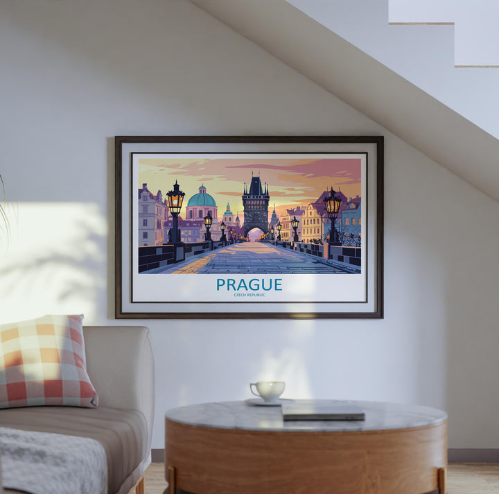 Prague Czech Republic Landscape Travel Poster Scenic City Wall Art Historic Architecture Print Europe Decor Old Town Artwork
