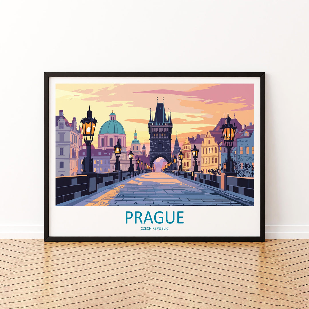 Prague Czech Republic Landscape Travel Poster Scenic City Wall Art Historic Architecture Print Europe Decor Old Town Artwork