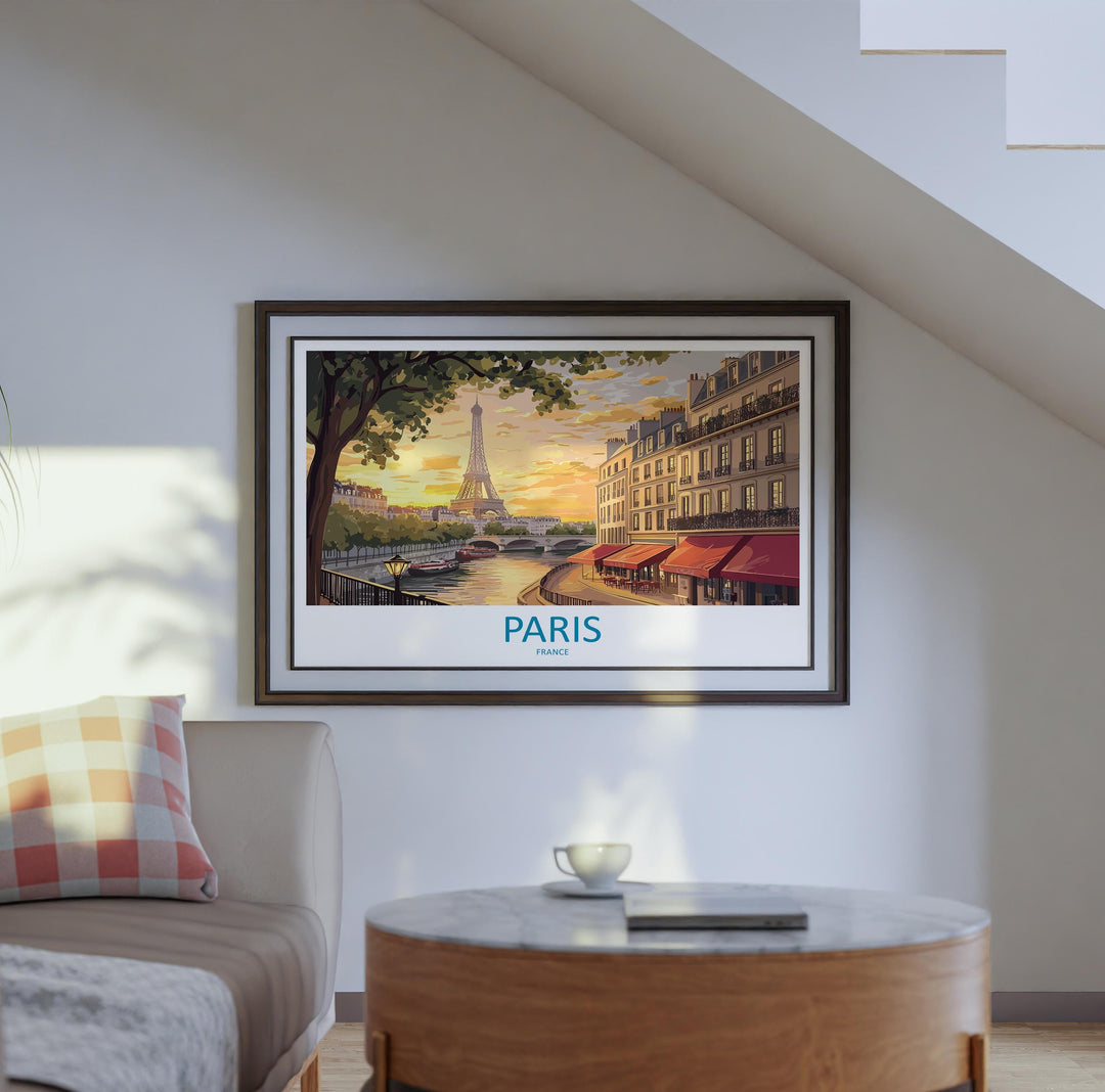 Paris France Landscape Travel Poster Scenic City Wall Art Eiffel Tower Architecture Print European Decor Romantic Paris Artwork