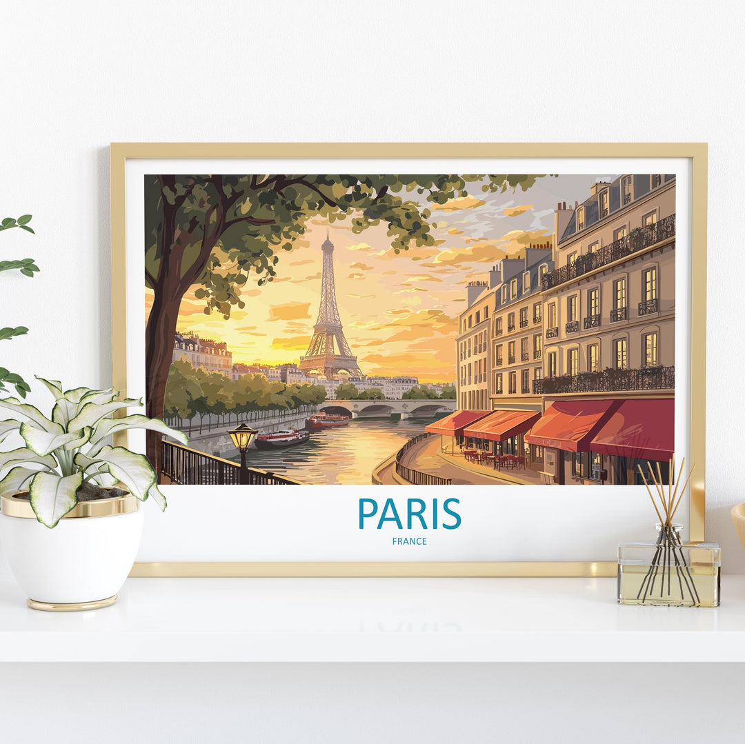 Paris France Landscape Travel Poster Scenic City Wall Art Eiffel Tower Architecture Print European Decor Romantic Paris Artwork