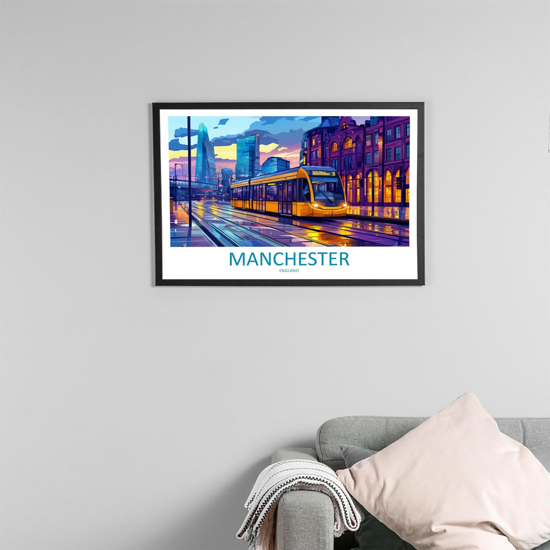 Manchester England Landscape Travel Poster Scenic City Wall Art UK Architecture Print Northern England Decor Modern City Artwork