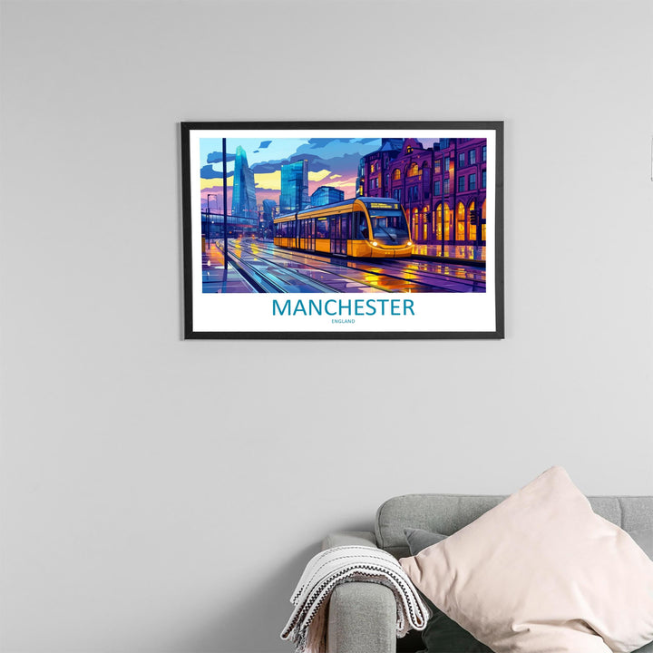 Manchester England Landscape Travel Poster Scenic City Wall Art UK Architecture Print Northern England Decor Modern City Artwork