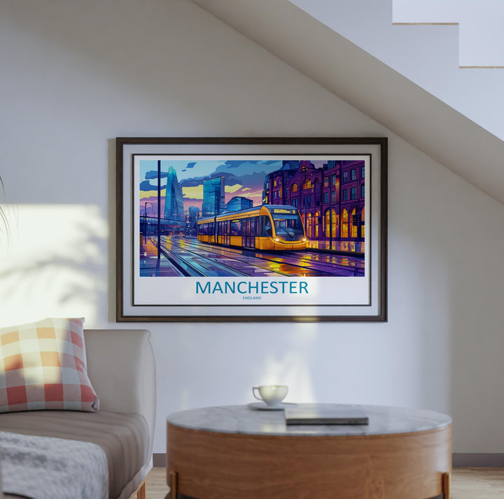 Manchester England Landscape Travel Poster Scenic City Wall Art UK Architecture Print Northern England Decor Modern City Artwork