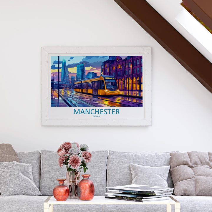 Manchester England Landscape Travel Poster Scenic City Wall Art UK Architecture Print Northern England Decor Modern City Artwork