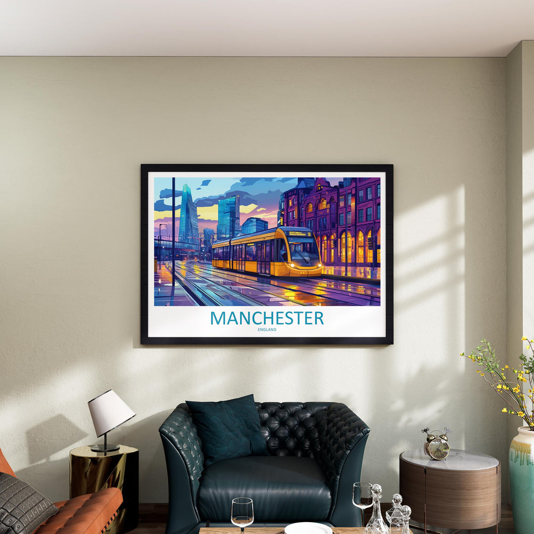 Manchester England Landscape Travel Poster Scenic City Wall Art UK Architecture Print Northern England Decor Modern City Artwork
