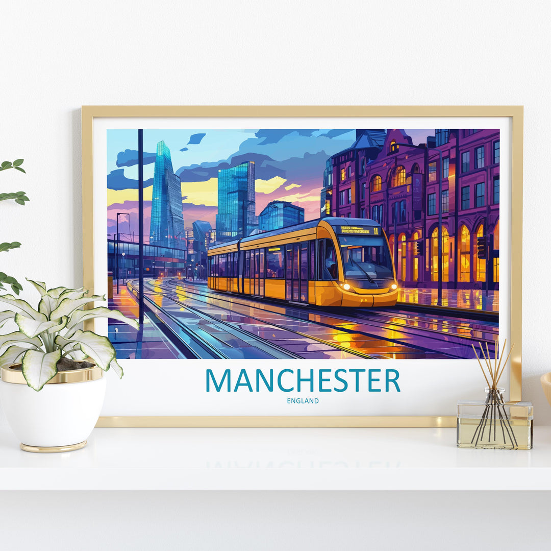Manchester England Landscape Travel Poster Scenic City Wall Art UK Architecture Print Northern England Decor Modern City Artwork