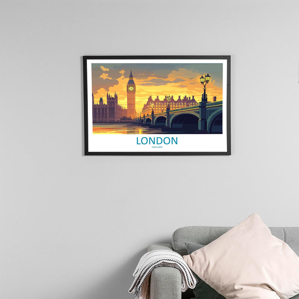 London England Landscape Travel Poster Scenic City Wall Art UK Architecture Print European Decor London Skyline Historic Artwork