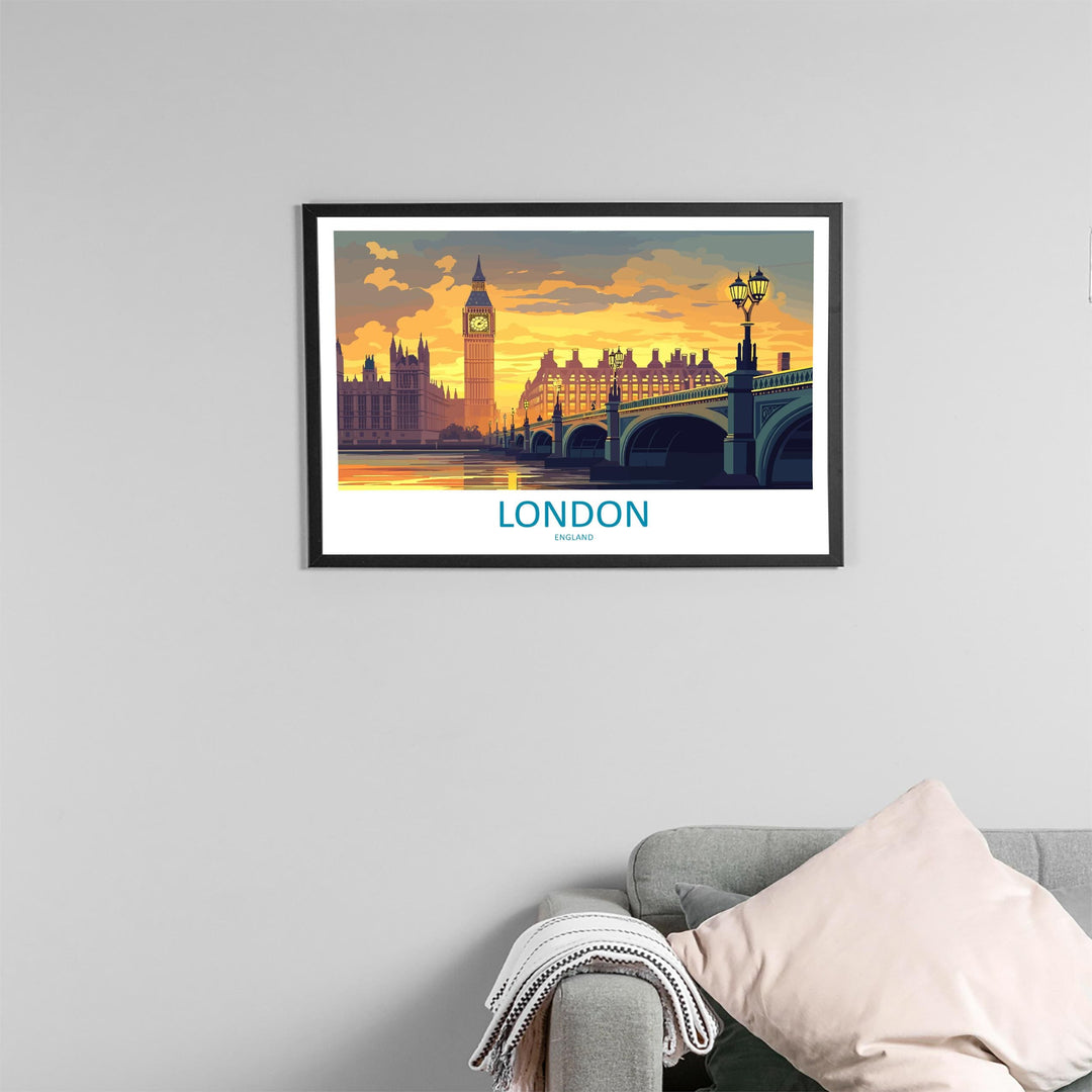 London England Landscape Travel Poster Scenic City Wall Art UK Architecture Print European Decor London Skyline Historic Artwork