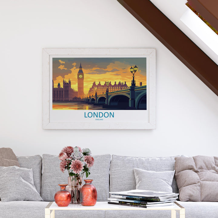 London England Landscape Travel Poster Scenic City Wall Art UK Architecture Print European Decor London Skyline Historic Artwork
