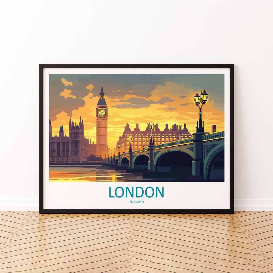 London England Landscape Travel Poster Scenic City Wall Art UK Architecture Print European Decor London Skyline Historic Artwork