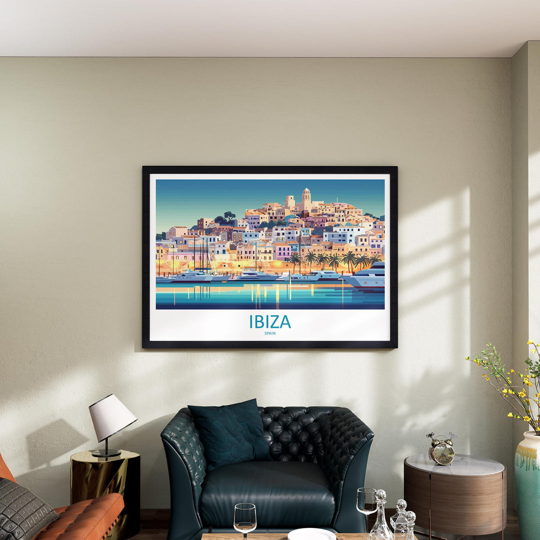 Ibiza Spain Landscape Travel Poster Scenic Island Coast Wall Art Mediterranean Print Europe Decor Sunset Ibiza Cityscape Artwork