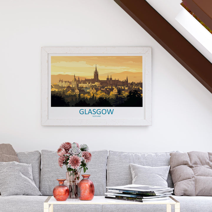 Glasgow Scotland Landscape Travel Poster Scenic City Wall Art UK Architecture Print European Decor Modern Glasgow Cityscape Artwork