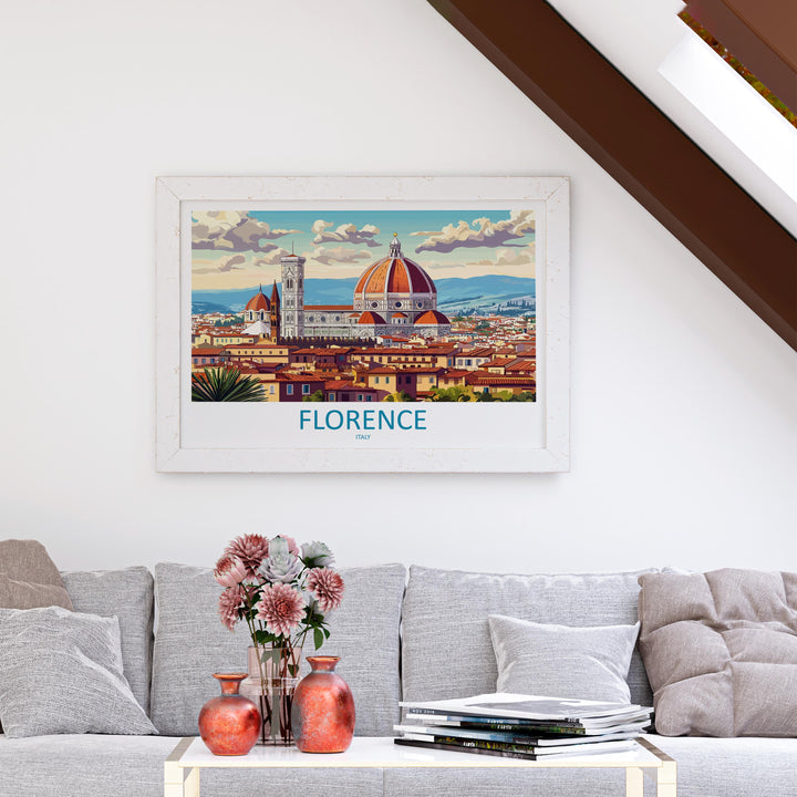 Florence Italy Landscape Travel Poster Scenic City Wall Art Renaissance Architecture Print Europe Decor Historic Florence Artwork