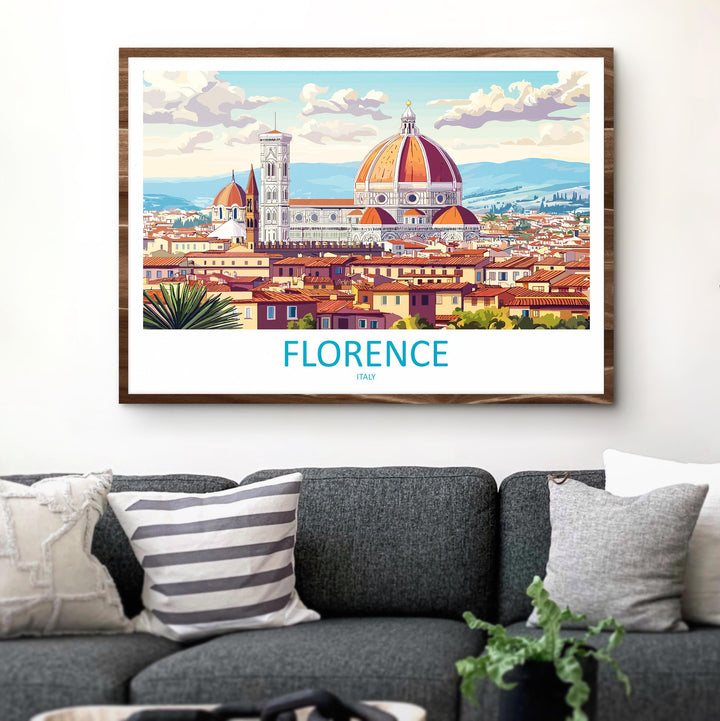 Florence Italy Landscape Travel Poster Scenic City Wall Art Renaissance Architecture Print Europe Decor Historic Florence Artwork