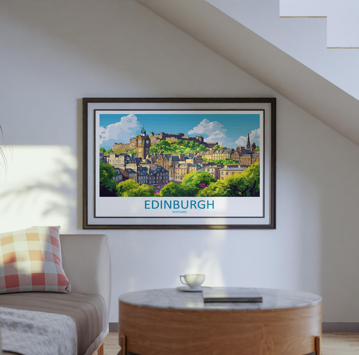 Edinburgh Scotland Landscape Travel Poster Scenic City Wall Art Historic Architecture Print UK Decor Edinburgh Castle Cityscape Artwork